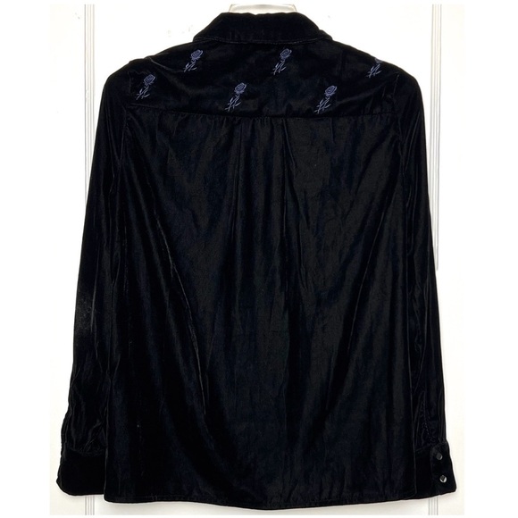 MAJE Velvet Floral Embroidered Long Sleeve Western Snap Button Collared Shirt M - Picture 6 of 12